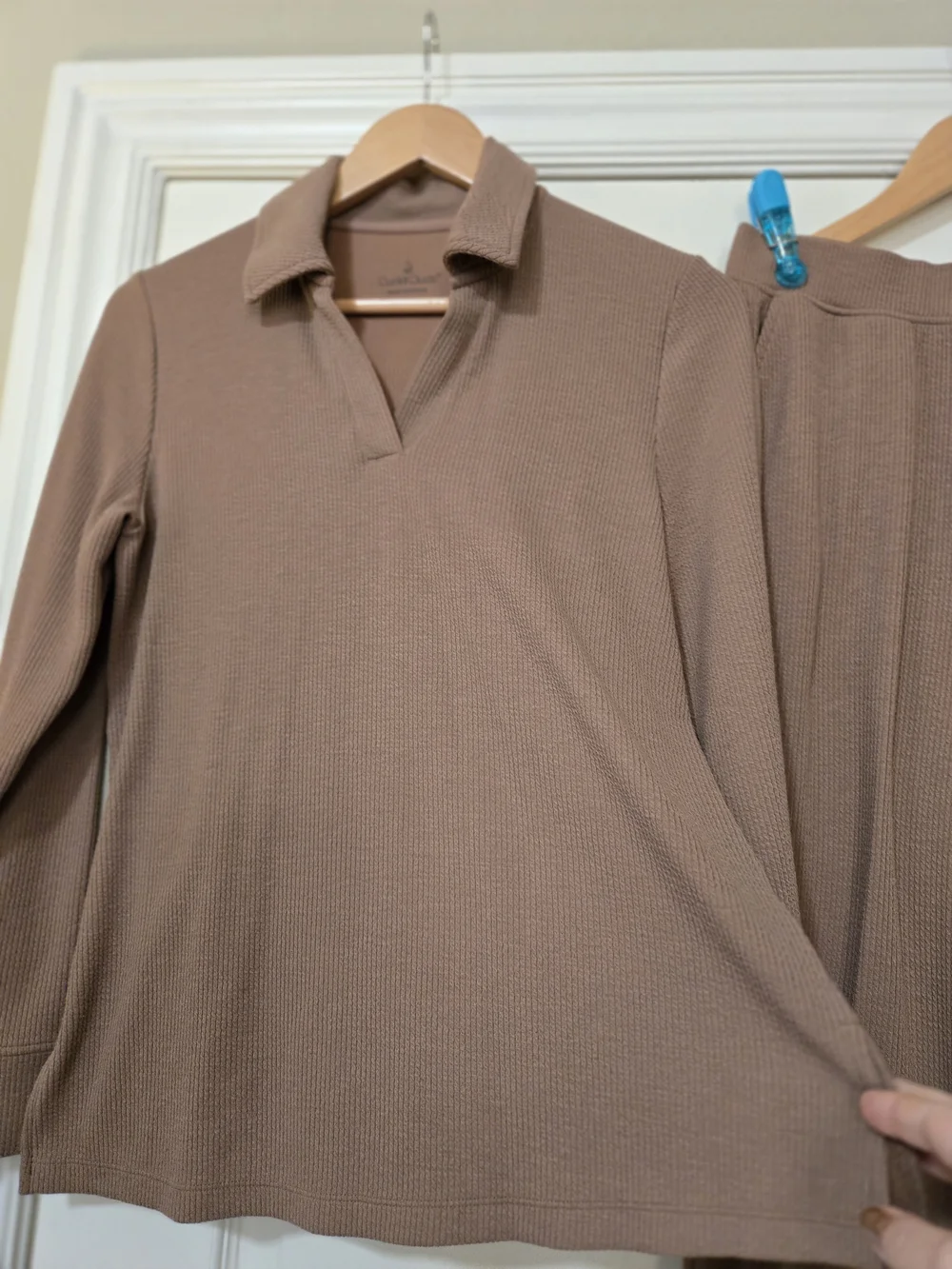 Cuddl Duds Ribbed Knit 2 Piece Lounge Wear in Taupe Soft Comfy Fall